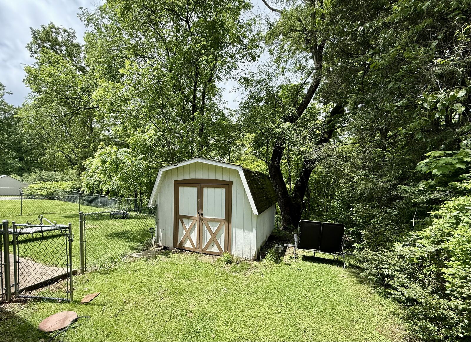 Fenced forest backyard